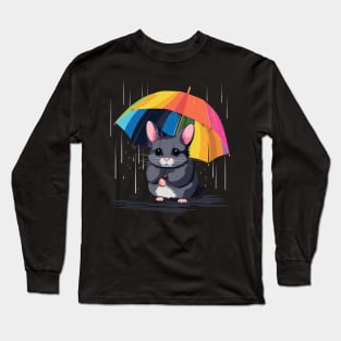 Chinchilla Rainy Day With Umbrella Long Sleeve T-Shirt